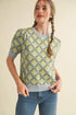 Light blue sage multicolor print top 
