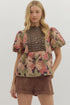 Floral print brown cotton top