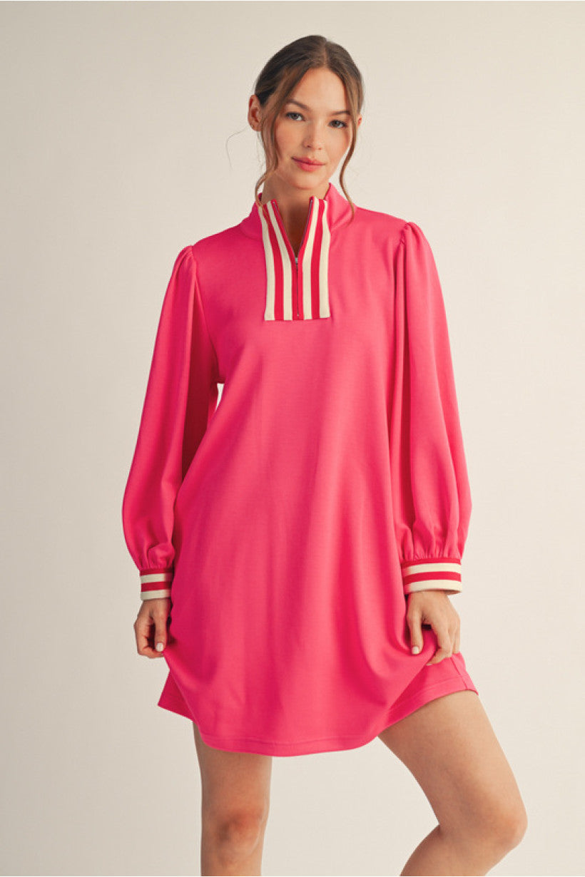 Hot pink long sleeve shift dress