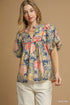 Floral puff sleeve peasant blouse 