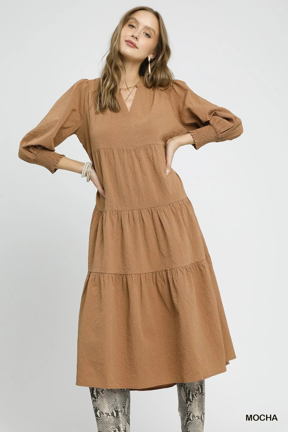 Long mocha tiere maxi dress