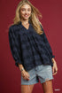 Navy v neckline long sleeve heart blouse top 