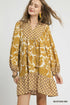 Mustard yellow v neck split long sleeve flowy dress 