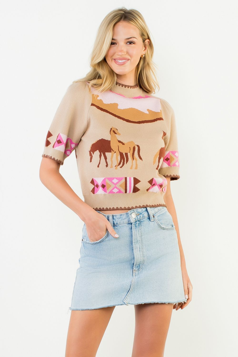 Horse print sweater top 