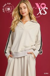Ecru v split leopard line sweater top 