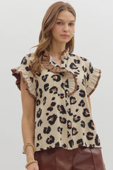 Animal print button front top styled 