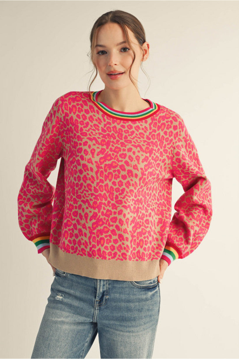 Animal print pink pullover top