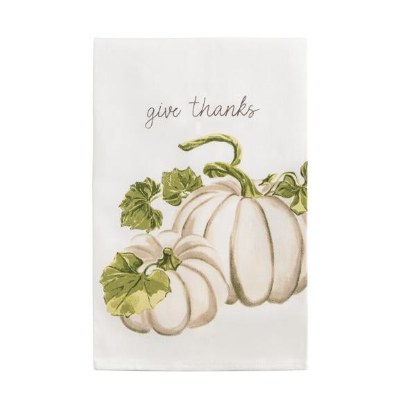 White pumpkin give thanks embroidered towel
