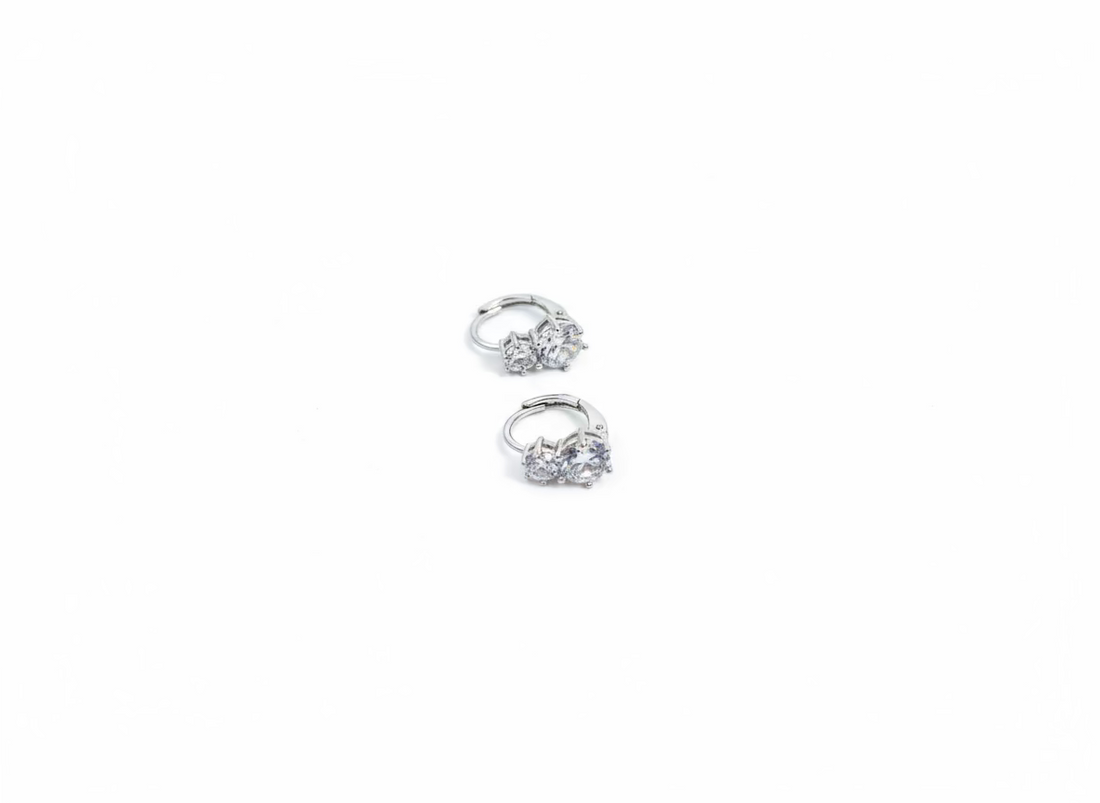 Silver duo diamond earrings