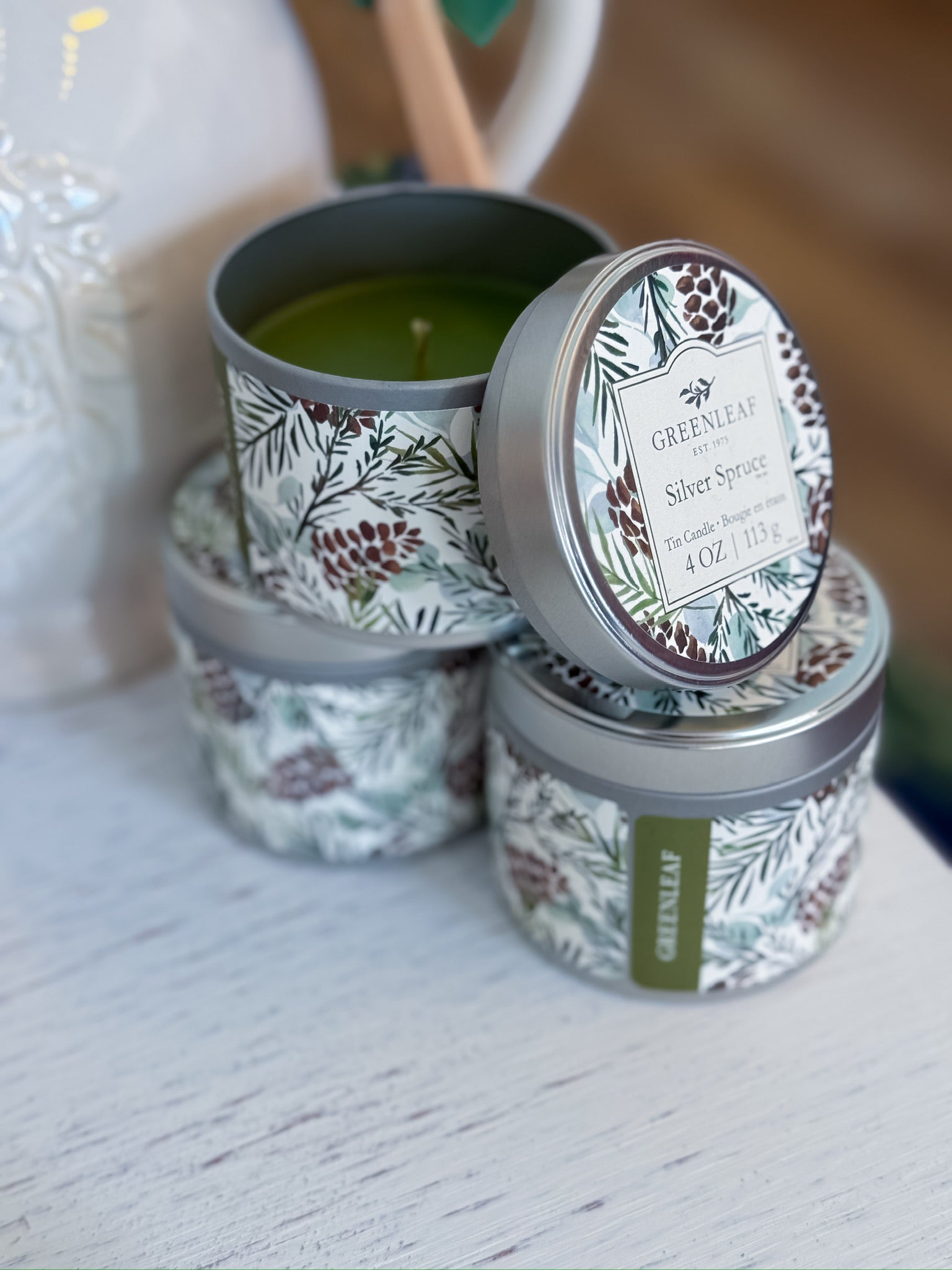 Silver Spruce Tin Candle Greenleaf