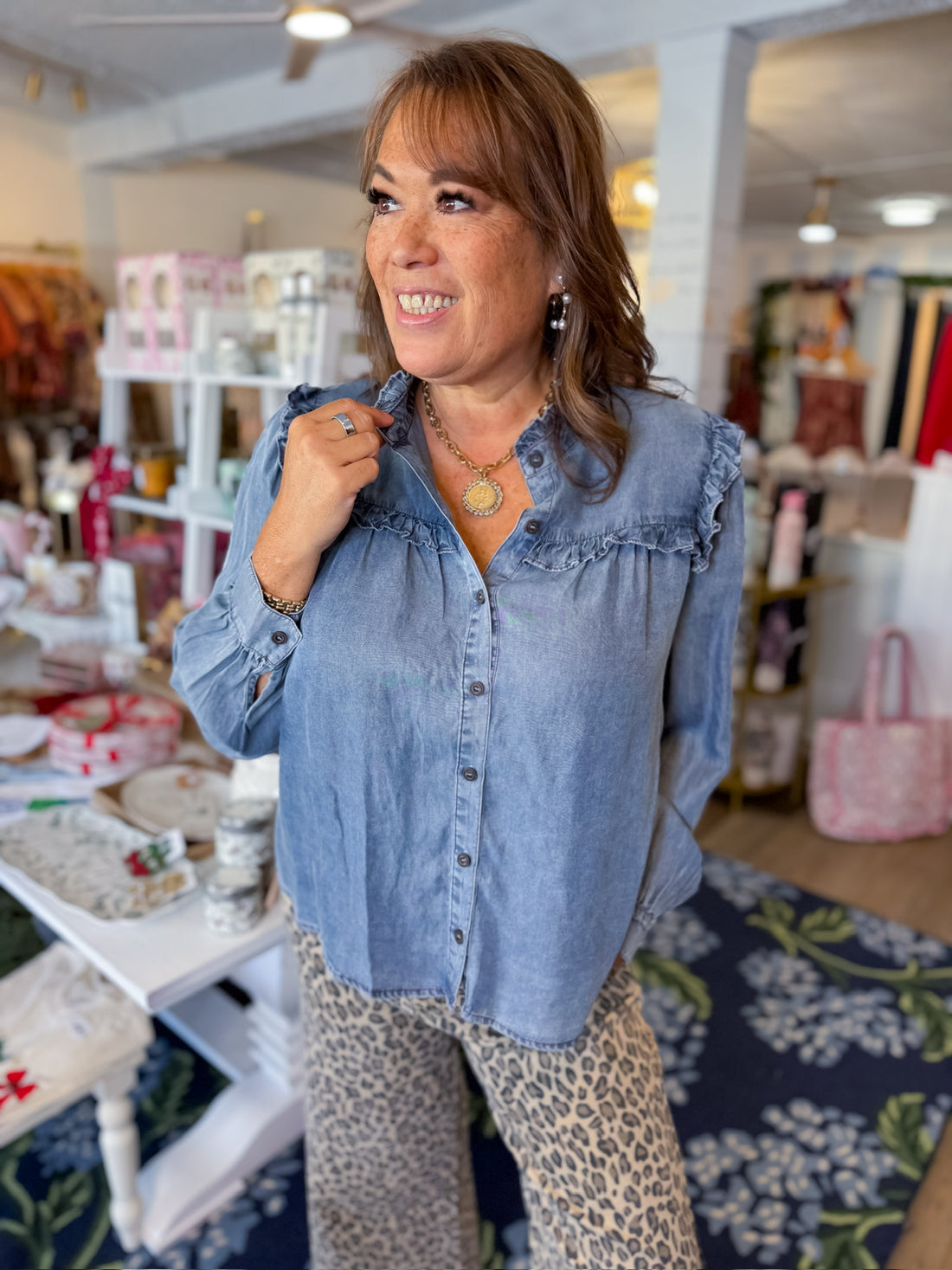 Bluebird Ruffle Denim Top Fate