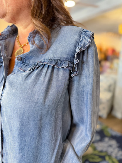 Bluebird Ruffle Denim Top Fate