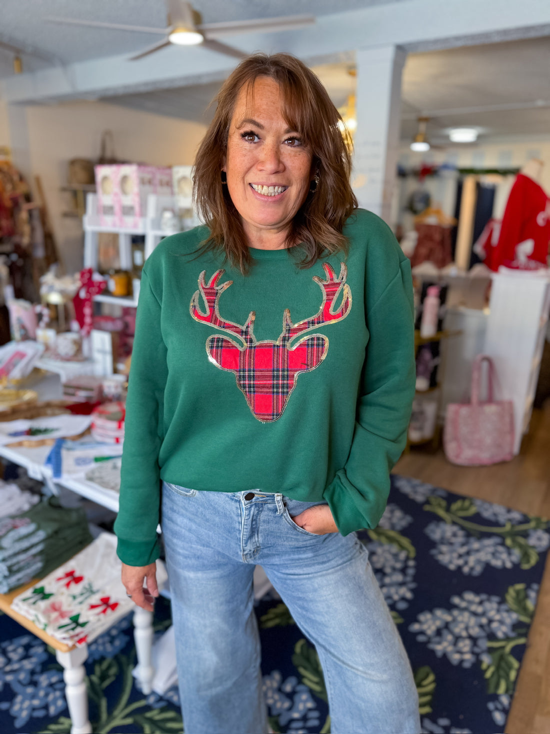 Plaid and Pine Reindeer Sweatshirt she&sky