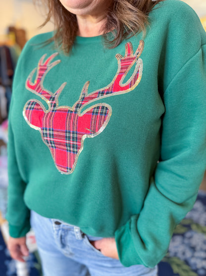 Plaid and Pine Reindeer Sweatshirt she&amp;sky