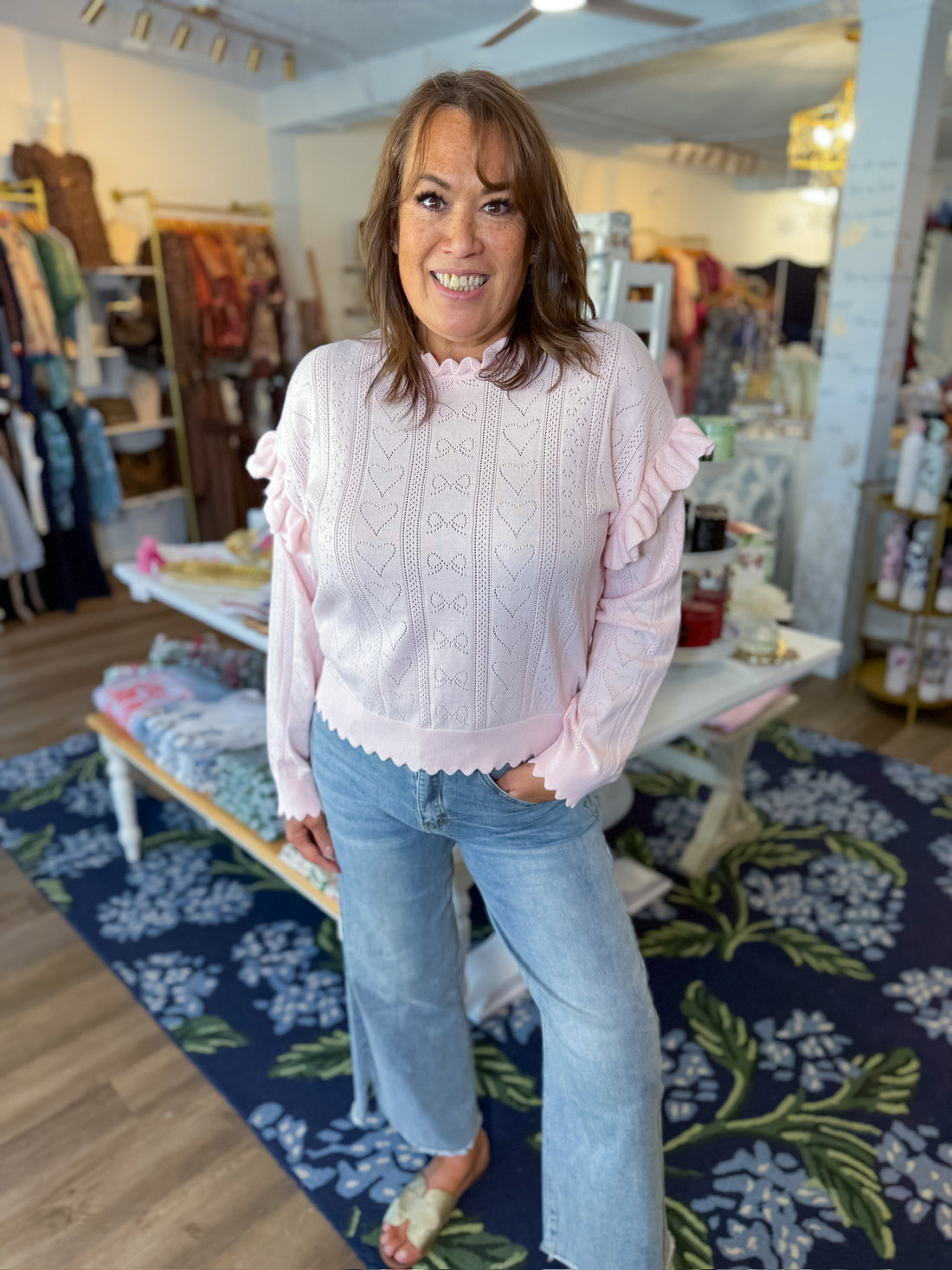 Sweetheart Knit Ruffle Sweater Rareraw