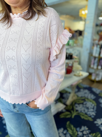 Sweetheart Knit Ruffle Sweater Rareraw