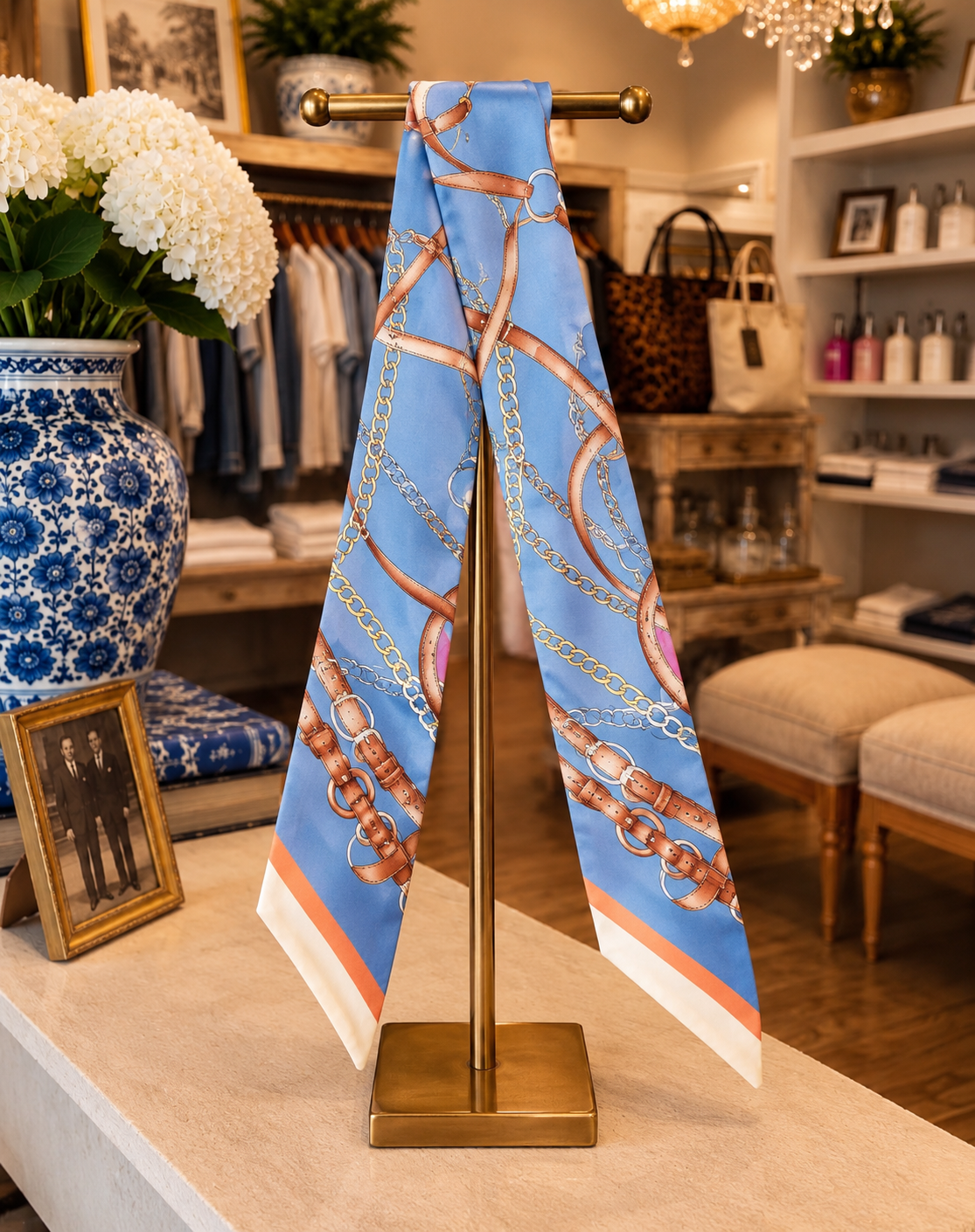 Twilly Scarf (LIGHT BLUE/TAN CHAIN TWILLY) Camel Threads