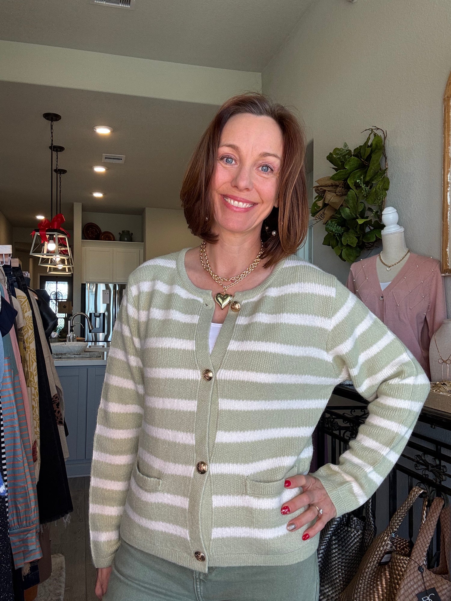 Sage Striped Cardigan