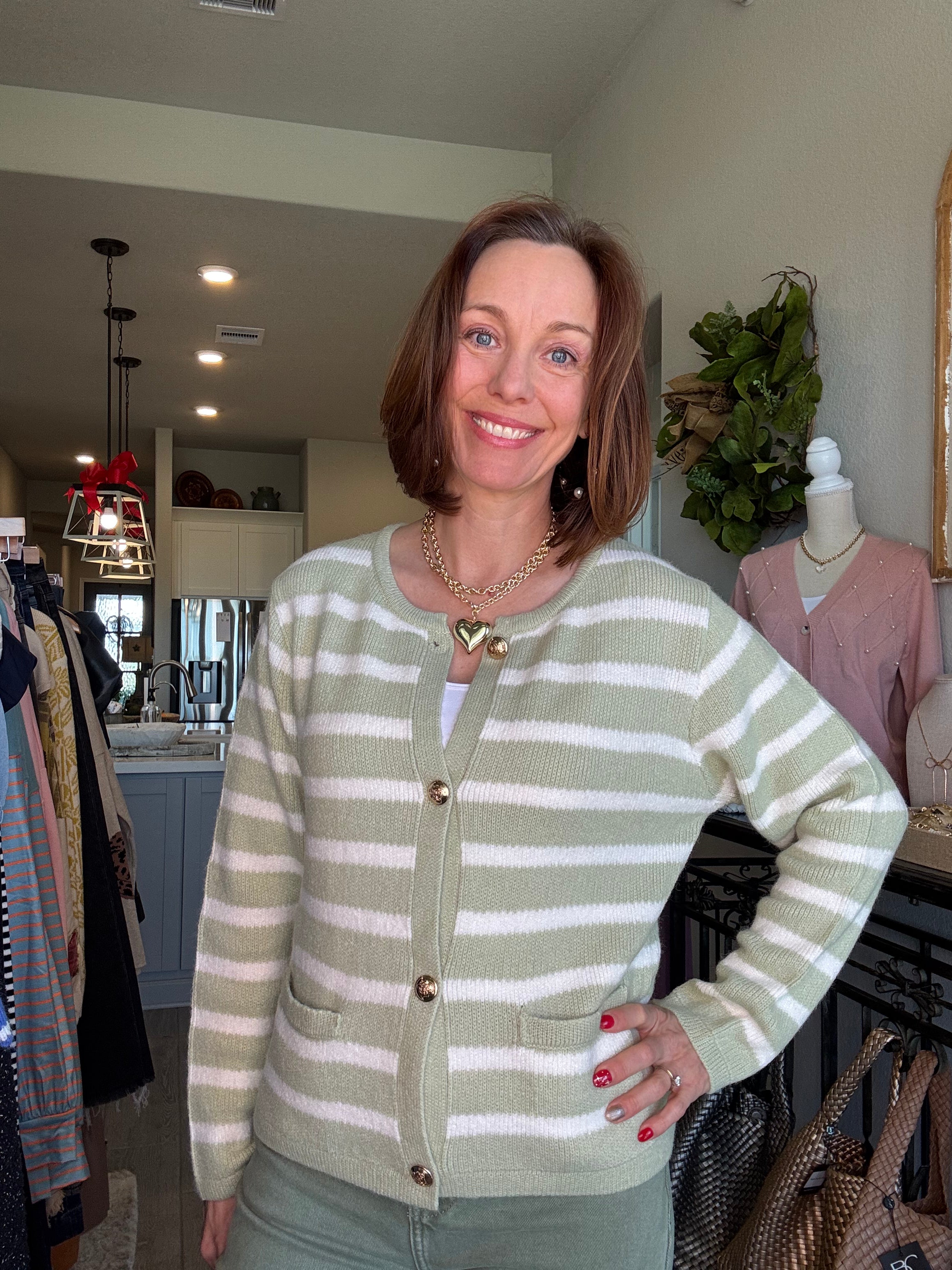 Sage Striped Cardigan