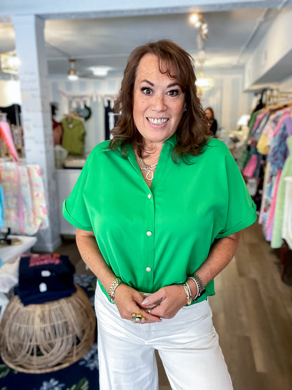 Pretty in Green Pearl Button Top Jodifl