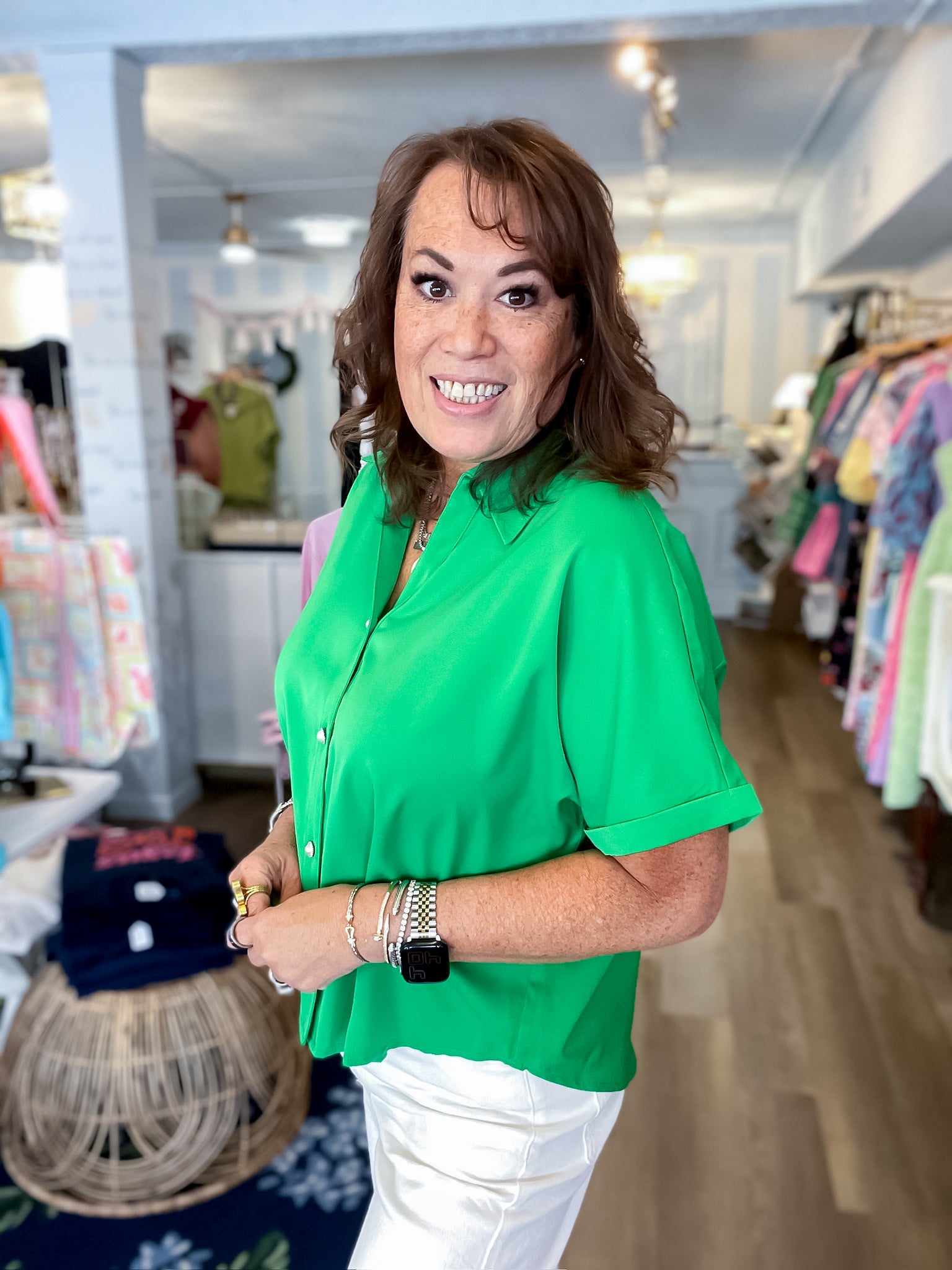 Pretty in Green Pearl Button Top Jodifl