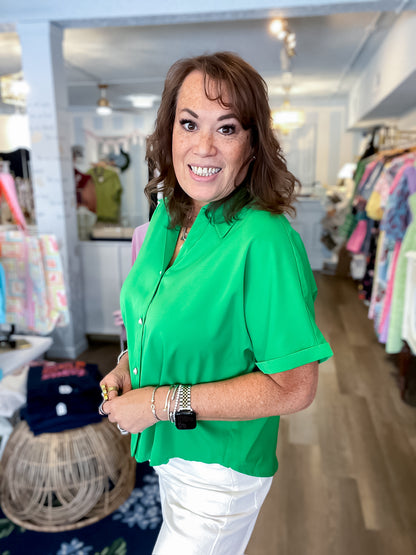 Pretty in Green Pearl Button Top Jodifl