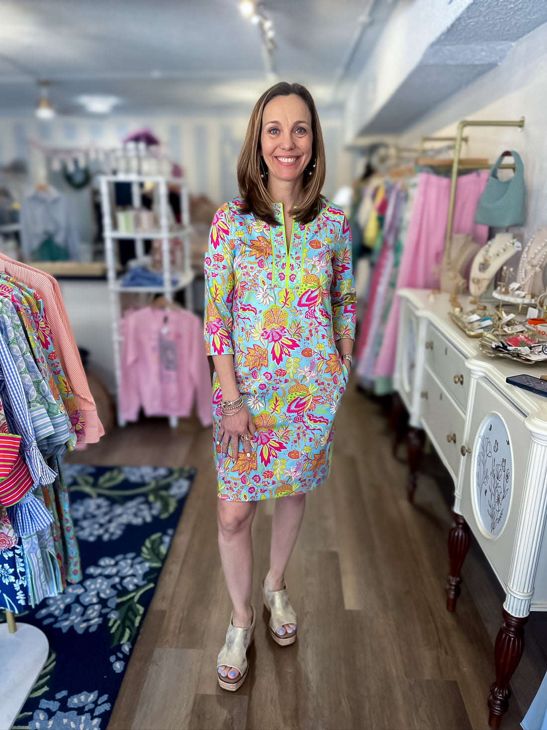Blooming Party Split Neck Dress Gretchen Scott