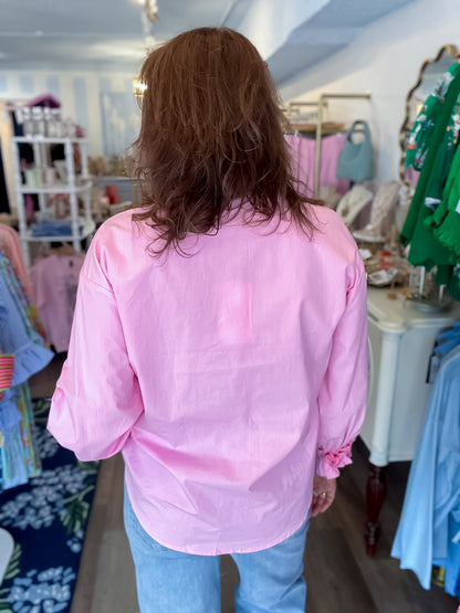 The Collins Ruffle Cuff Shirt - Pink Vine &amp; Love