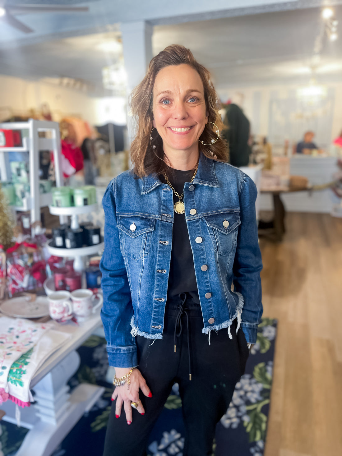 Everly Puff-Sleeve Denim Jacket Risen