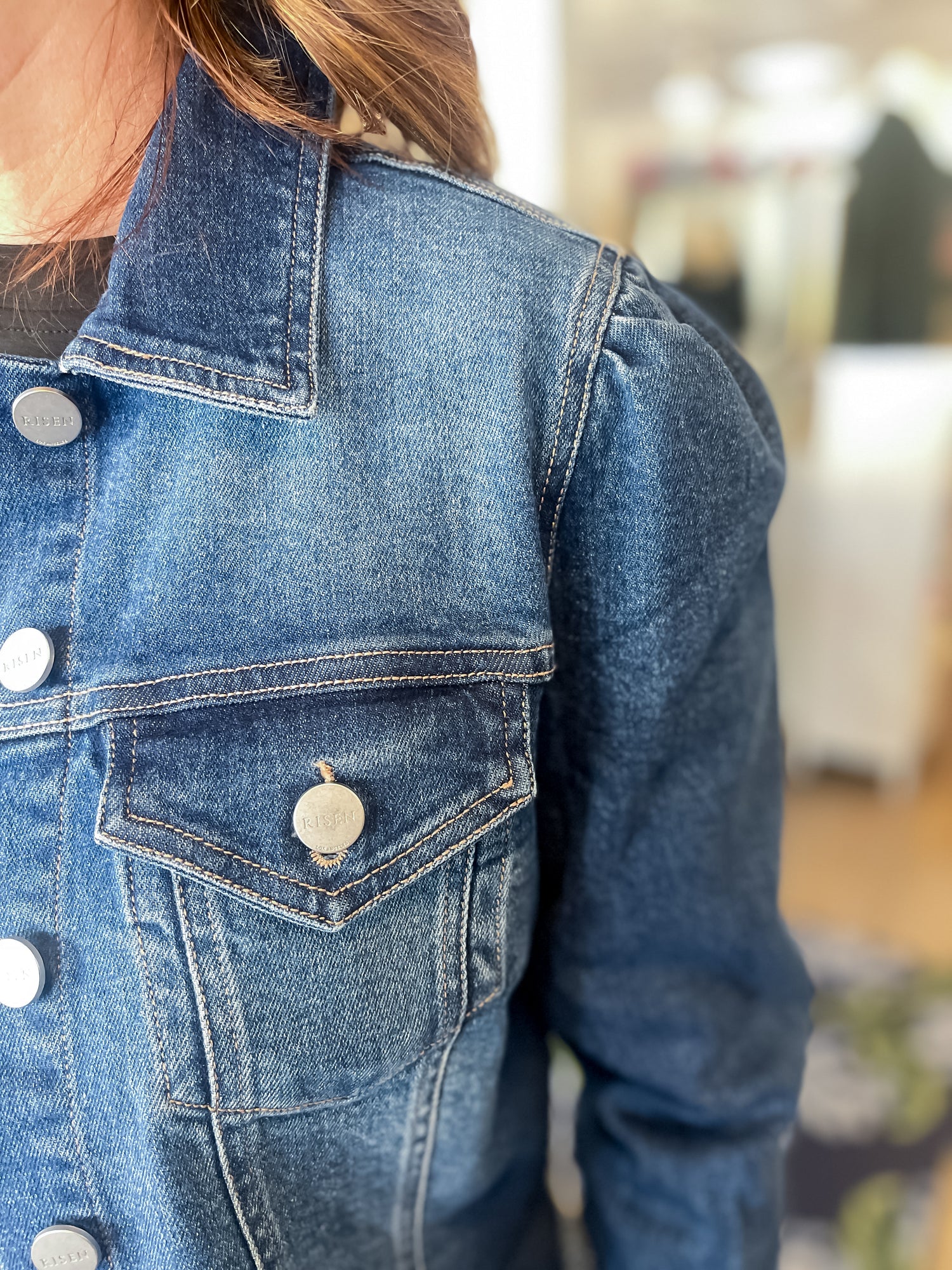Everly Puff-Sleeve Denim Jacket Risen