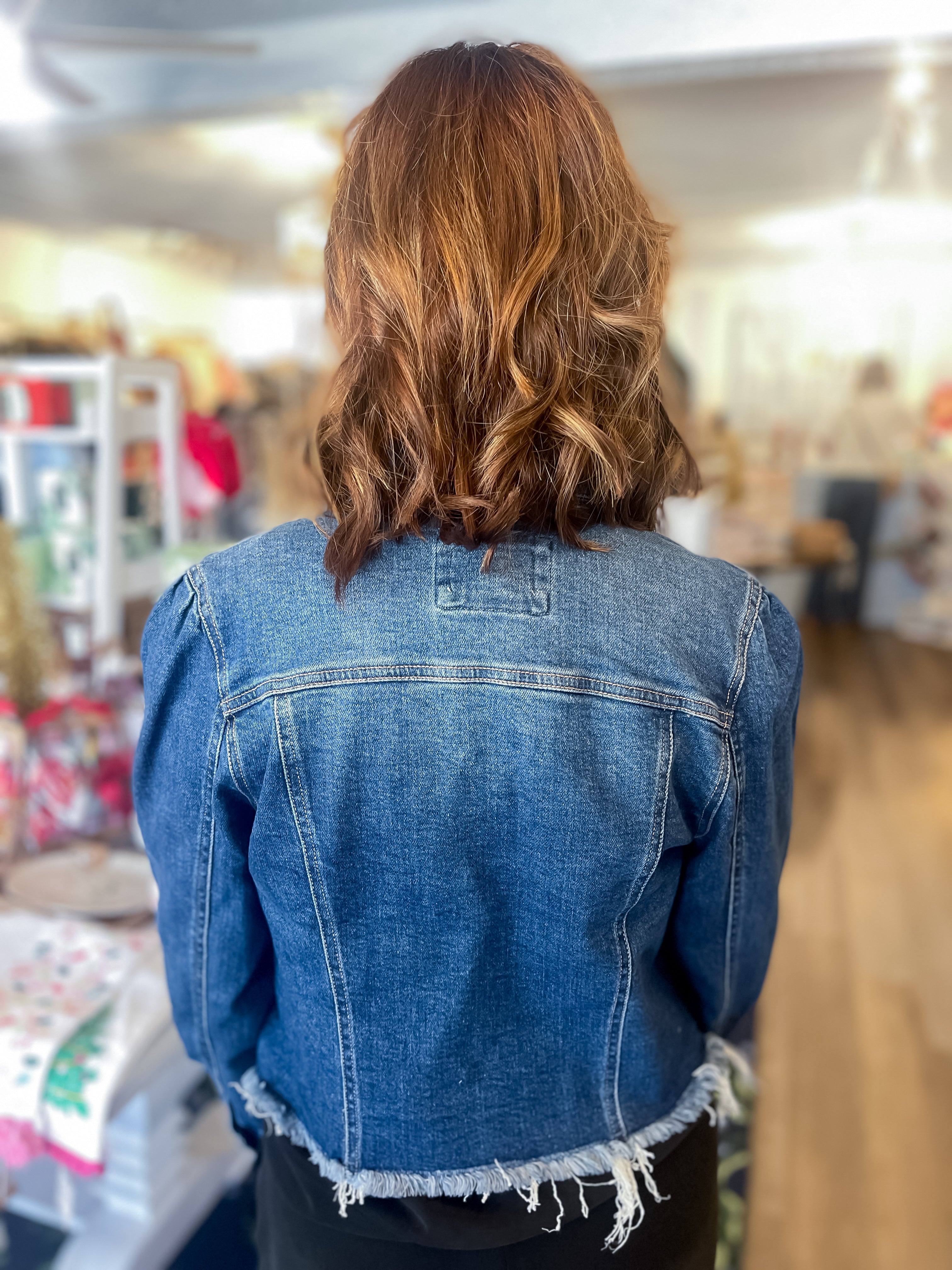 Everly Puff-Sleeve Denim Jacket Risen