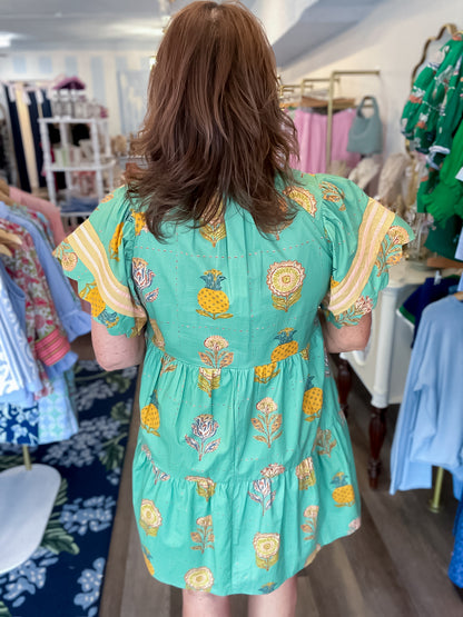 Mint Blooms Scallop Tiered Dress Umgee