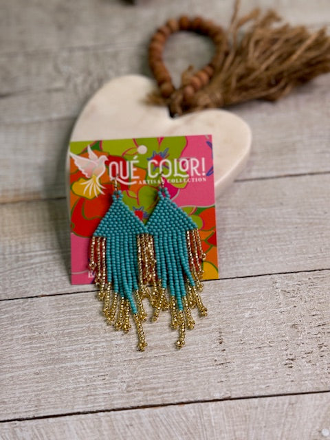 Beaded Turquoise and Gold Earrings