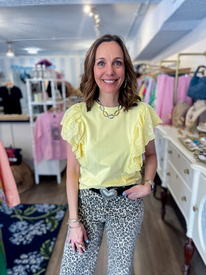 Flirt &amp; Flutter Eyelet Top - Yellow Vine &amp; Love