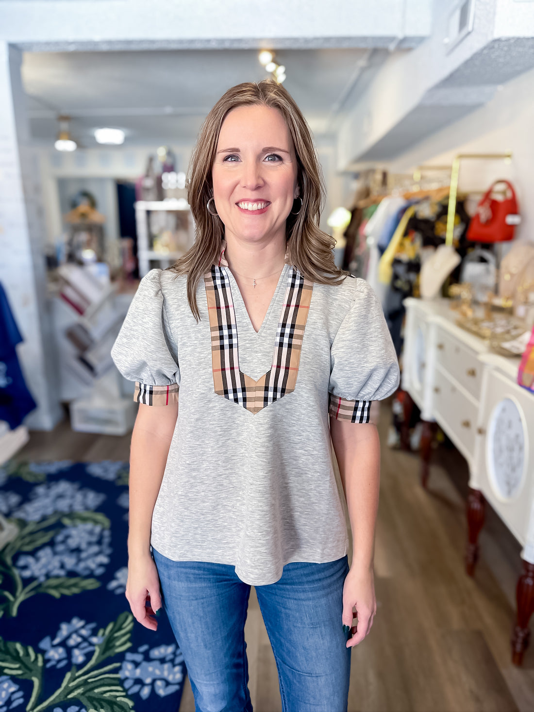 Regent Plaid Top - Grey Jodifl