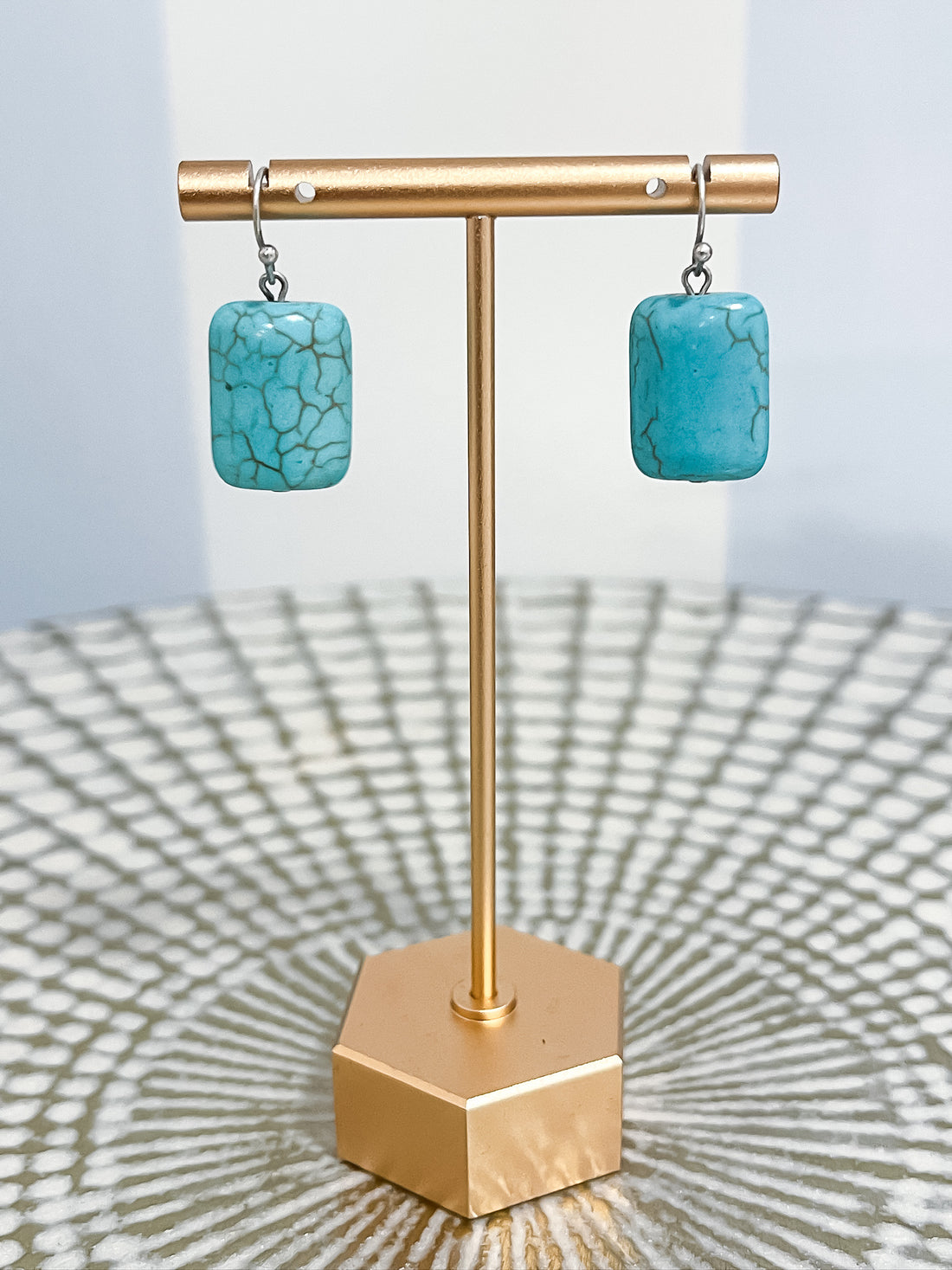 Turquoise Rectangle Drop Earrings SW Trading