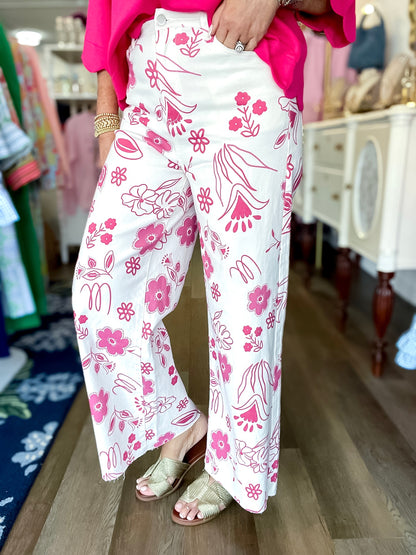Pink Bloom Wide Leg Pants Easel