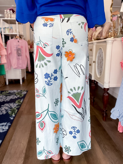 Blue Garden Wide Leg Pants Easel