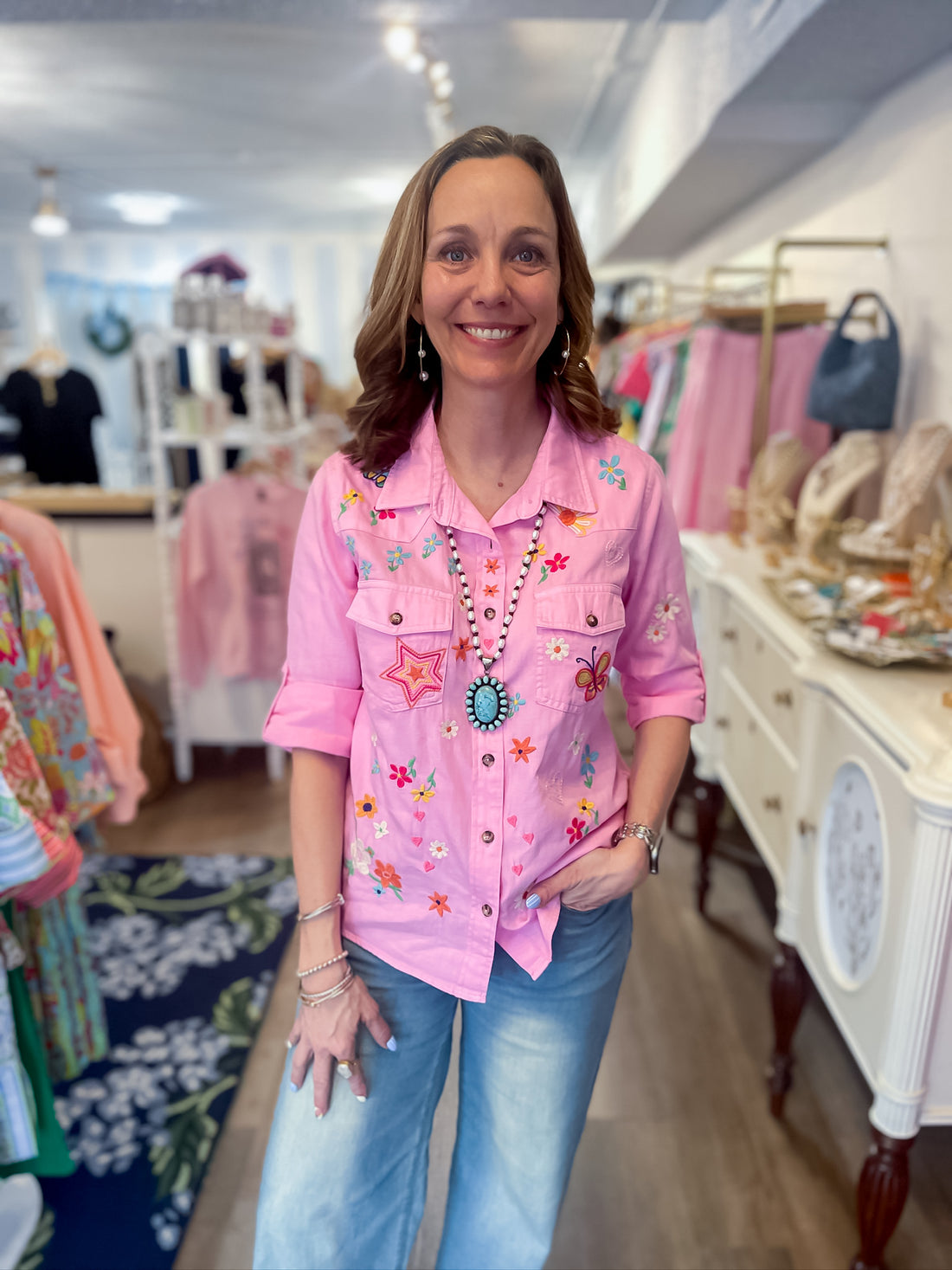 Sketchbook Embroidered Shirt – Pink Billy T