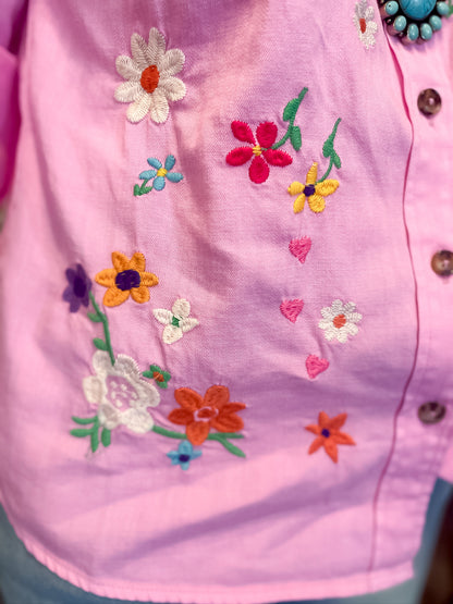 Sketchbook Embroidered Shirt – Pink Billy T