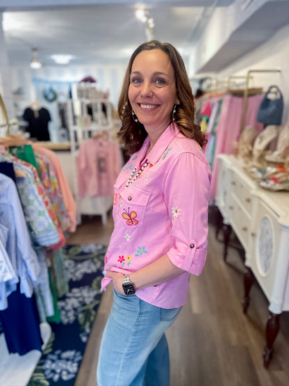 Sketchbook Embroidered Shirt – Pink Billy T