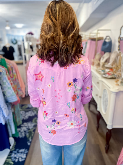 Sketchbook Embroidered Shirt – Pink Billy T