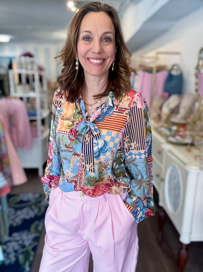 Island Mosaic Tie Blouse Sugarlips