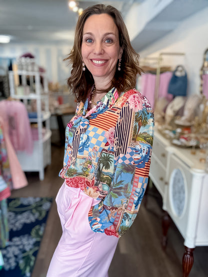 Island Mosaic Tie Blouse Sugarlips
