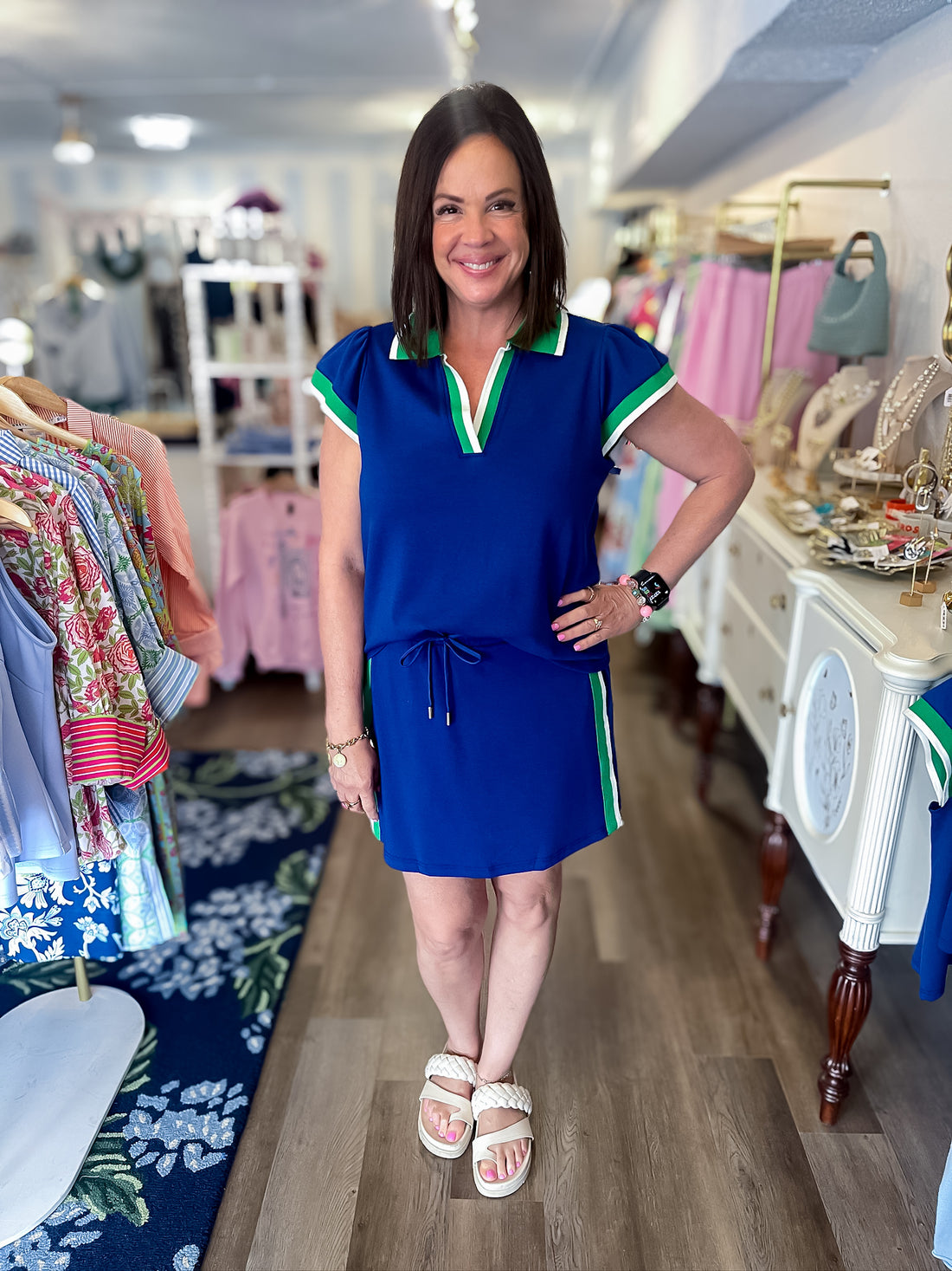 Carissa Two Piece Set – Navy &amp; Green Mary Square