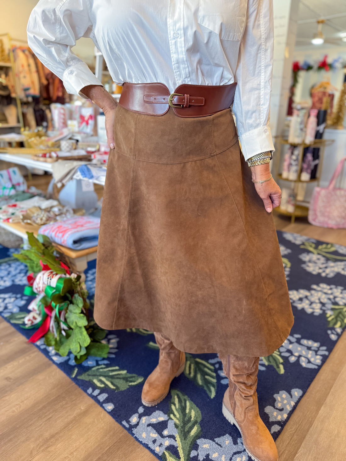 Saddle Rose Faux Suede Skirt Threads of Grace