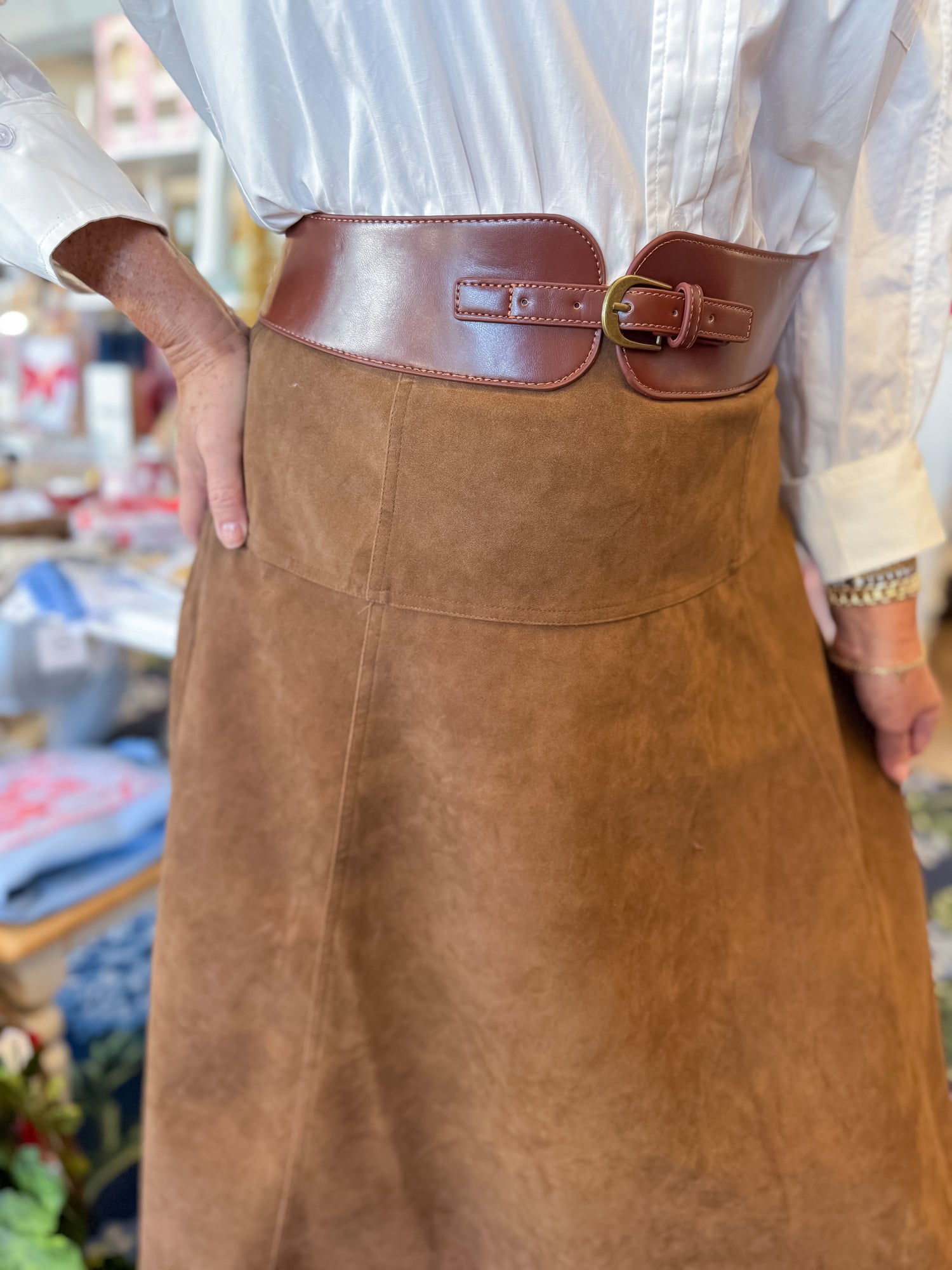 Saddle Rose Faux Suede Skirt Threads of Grace