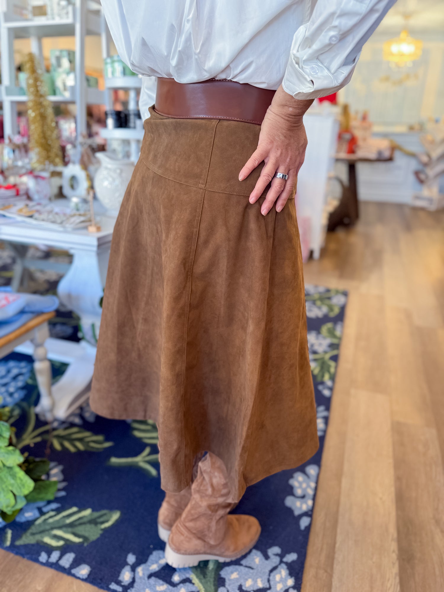 Saddle Rose Faux Suede Skirt Threads of Grace