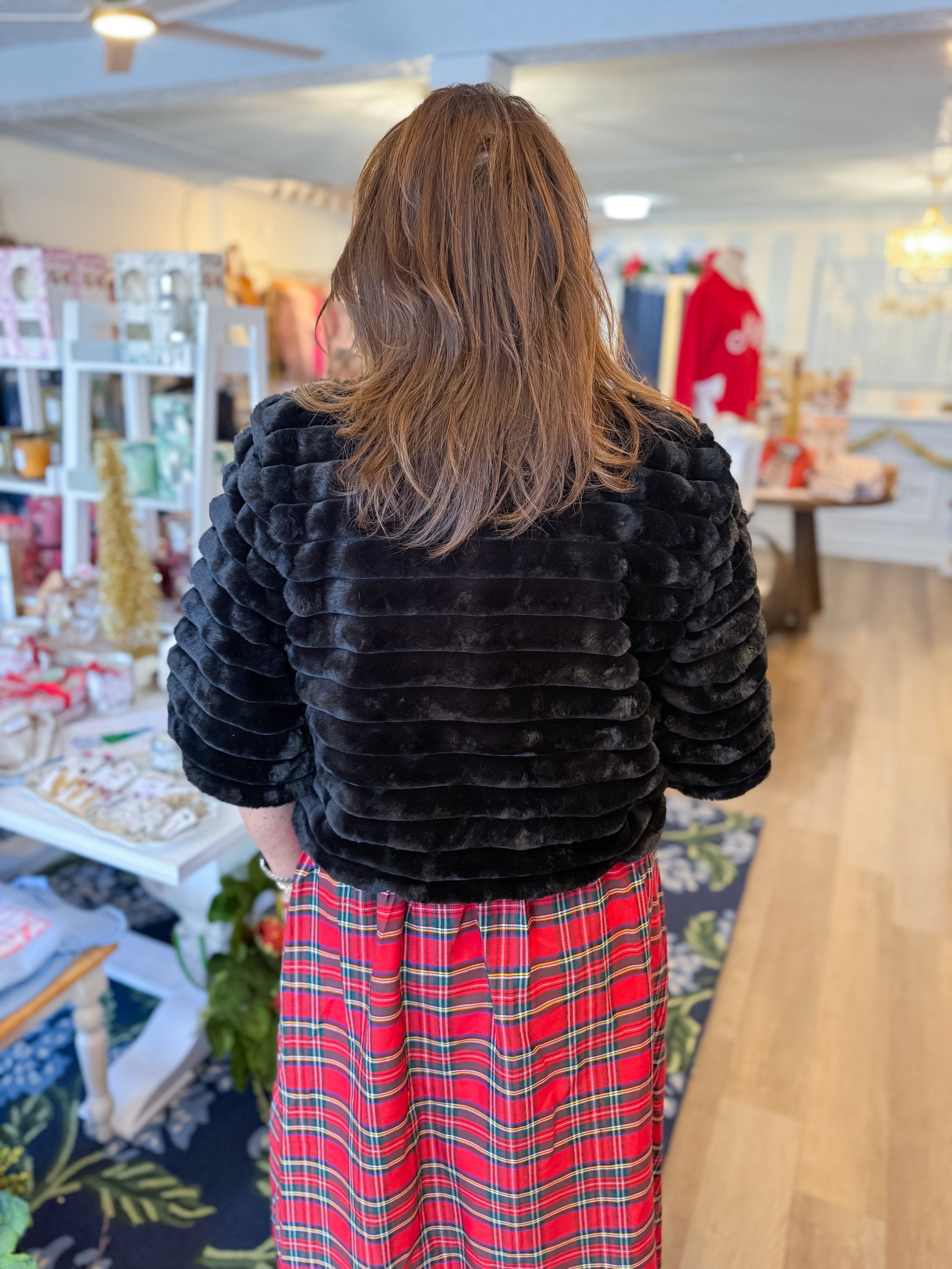 Midnight Luxe Faux Fur Crop Jacket Threads of Grace