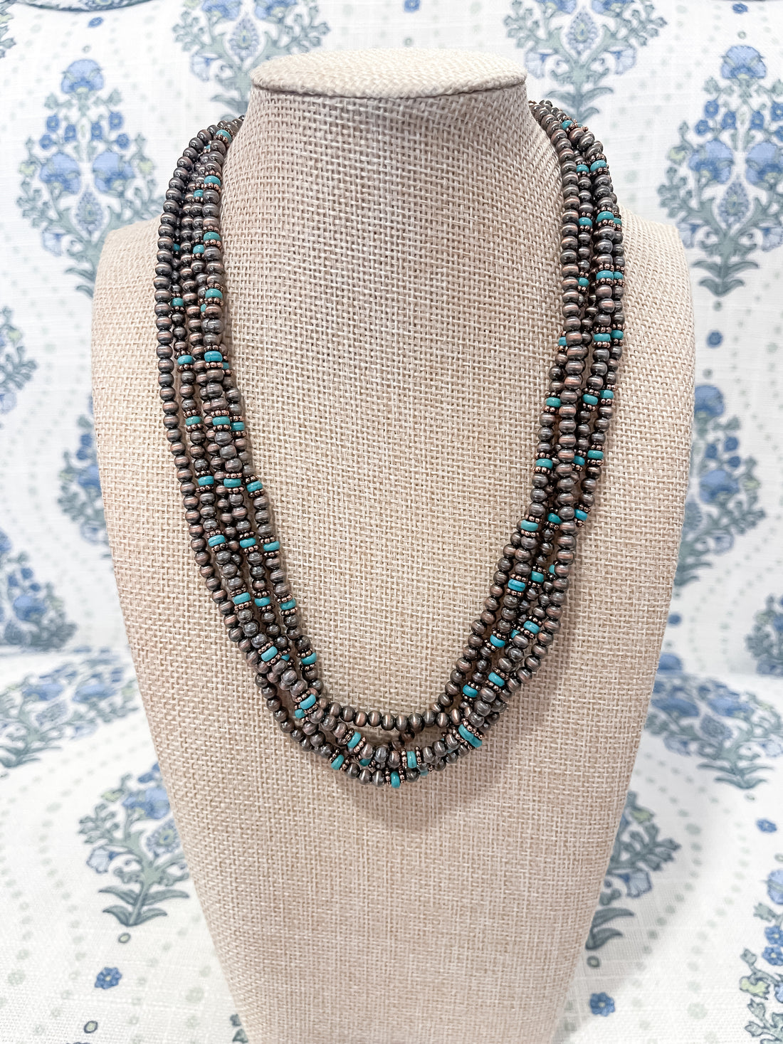 Multi-Strand Faux Bead Necklace – Turquoise Accent SW Trading